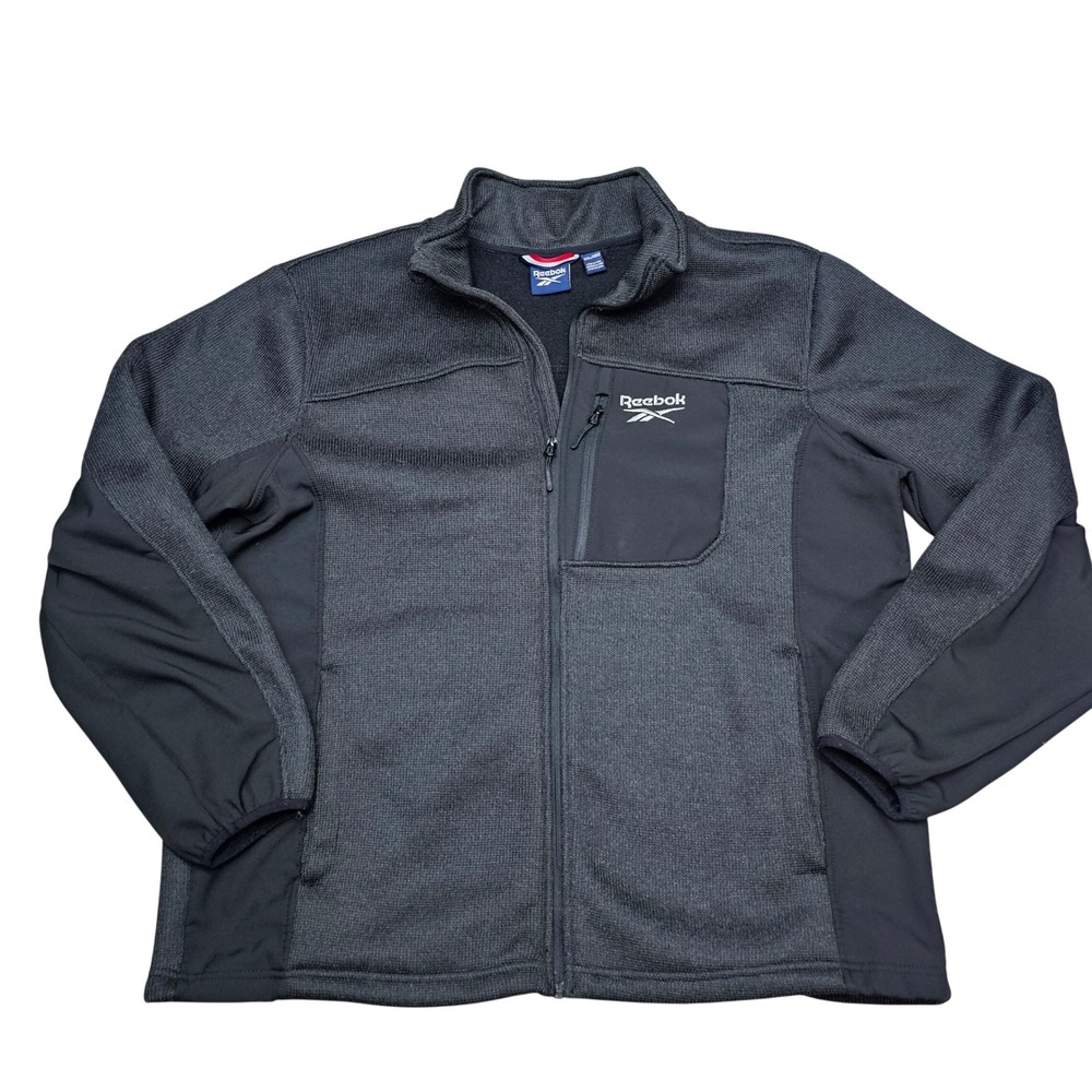 Reebok Men's Charcoal Black Full Zip Sweater Fleece Jacket With Chest Pocket
